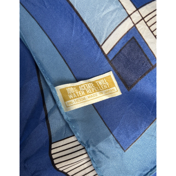 Womens VTG Square Scarf Water Repellent Acetate Made In Japan Blue Colorblock - Picture 3 of 6
